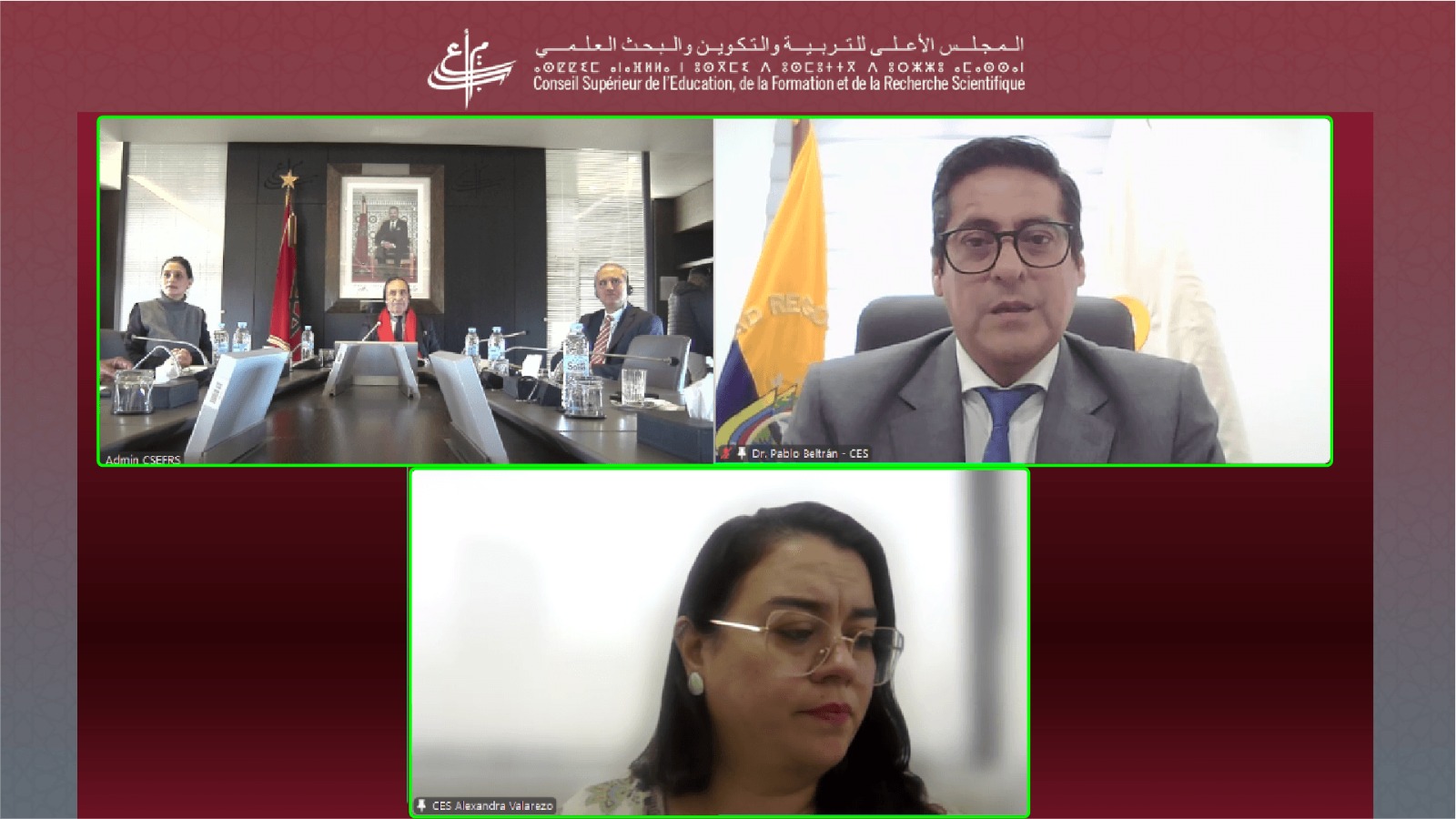 رئيس المجلس الأعلى للتربية والتكوين والبحث العلمي يعقد اجتماعا مع رئيس مجلس التعليم العالي بالإكوادور.