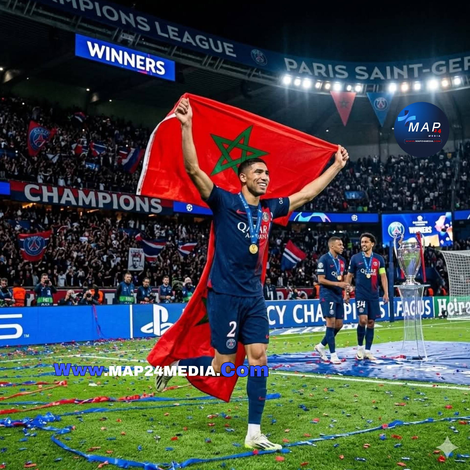 فرحة بطل.. أشرف حكيمي يرفع دوري الأبطال ويُبهر العالم