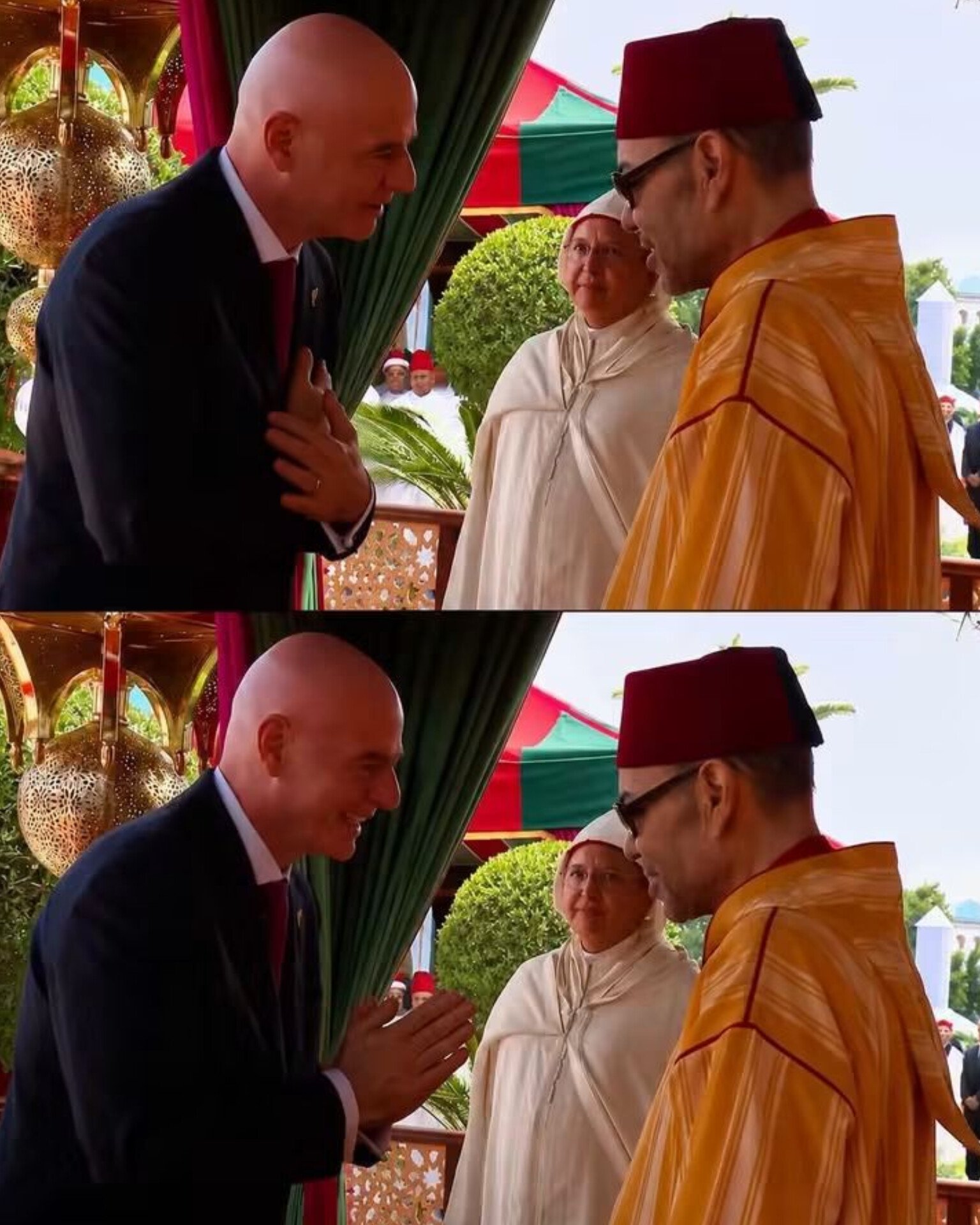 الملك محمد السادس يستقبل رئيس الاتحاد الدولي لكرة القدم جياني إنفانتينو خلال حفل الاستقبال الرسمي لعيد العرش